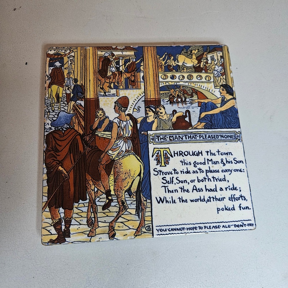 Vintage Aesop Fables Ceramic Tile The Man That Pleased None 6x6 Decorative Art